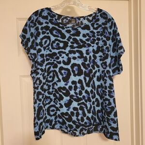 SHEIN Blue & Black Leopard Print Short Sleeve Blouse